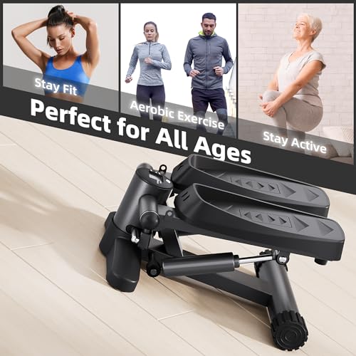 Black Stair Stepper for Exercises, Portable Mini Steppers with Resistance Band, 330LB Weight Capacity, Non-Slip Mat, LCD Calories Display, Aerobic Fitness Stepper for Home Workout