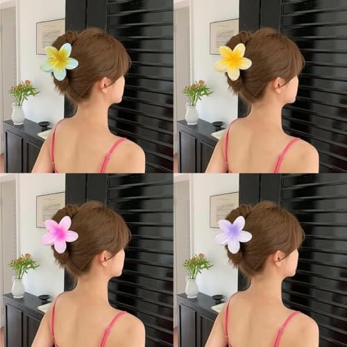 10 Pcs Hawaiian Plumeria Hair Clips, Flower Claw Clips for Thick and Thin Hair, Non-slip Beach Hairpins for Women