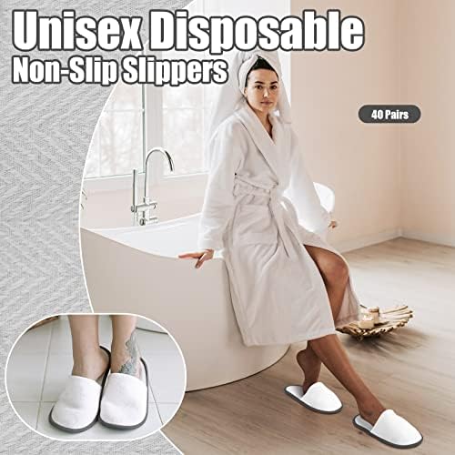 Hercicy 40 Pairs Disposable Non Slip Hotel Slippers Fluffy Closed Toe Spa Slippers Indoor Guest for Men Women Home Wedding Travel Party