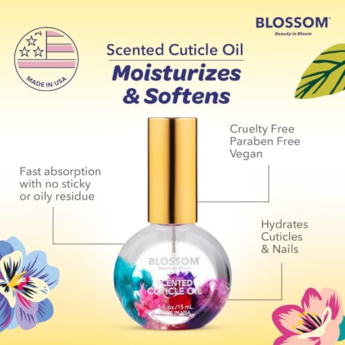Blossom Cuticle Oil for Nails, Hydrating, Moisturizing, Scented Nail Oil Cuticle Care, Infused with Real Flowers, Made in USA, 0.75oz, 3 pack, Mini Gift Set, Lavender/Jasmine/Rose