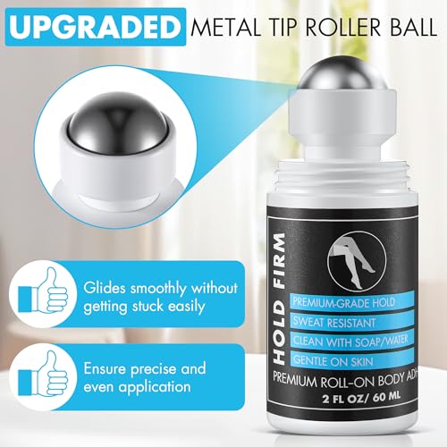 1 Pcs Roll On Body Glue for Dancers with Metal Tip Roller Ball, 2oz Sweat-Resistant Body Adhesive, Clear & Non Toxic Liquid Butt Adhesive for Compression Stockings, Wig Glue, Residue Free