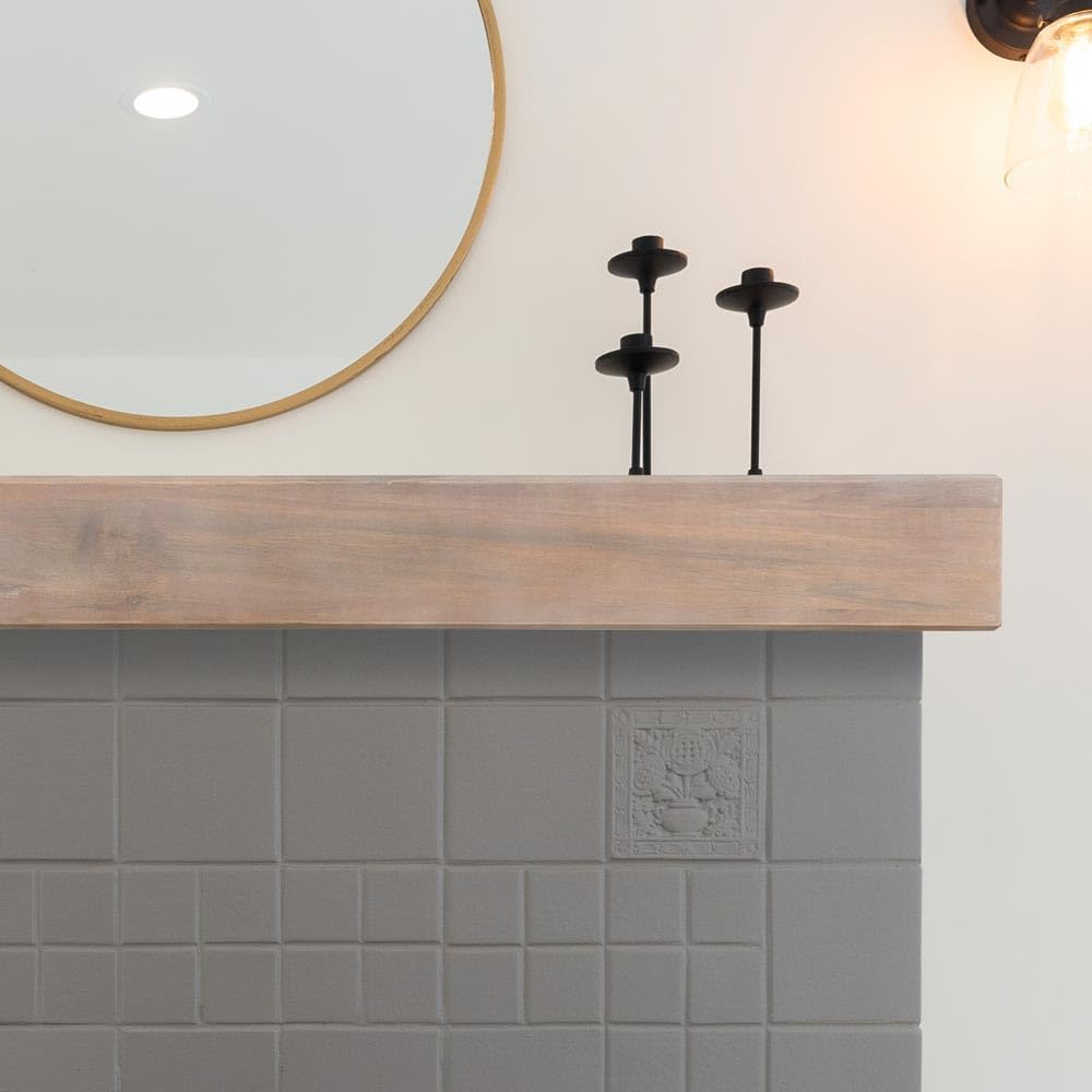 MANTELSDIRECT 48 Inch Floating Fireplace Mantel Wood Shelf in White Wash - Austin from Mantels Direct | Wooden Rustic Wall Shelf Perfect for Décor and Electric Fireplaces