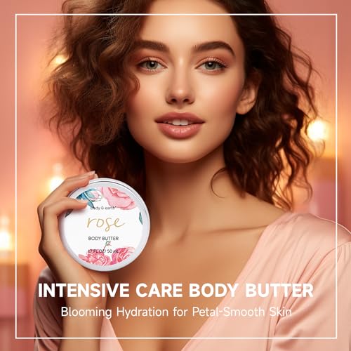BODY & EARTH Spa Gift Set for Women - Luxurious 5 Pcs Bath and Body Gift Sets with Rose Scent, Spa Gift Box, Bath Set Includes Body Wash, Body Butter, Body Lotion and More, Birthday Gifts for Women
