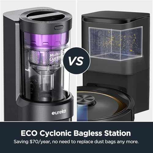 Eureka Robot Vacuum with Bagless Self Emptying Station, Robotic Vacuum Cleaner, 45-Day Capacity, 3000Pa Suction, LiDAR Navigation, NER E10s BK