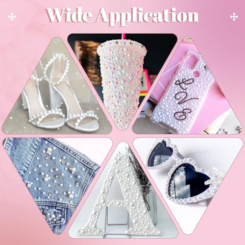 11000Pcs Flatback Pearls for Crafting (White AB), Assorted Size 2/3/4/5/6/8/10mm Half Pearl with 3Pcs 10ml B7000 Jewelry Glue, Bedazzling Bead for DIY Crafts Clothing Tumblers Shoes Nail Art