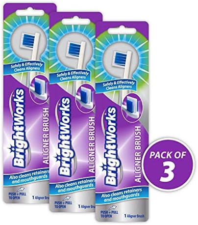 BrightWorks Aligner Brush (3 Pack) Safely and Effectively Cleans Aligners, Retainers, Mouth Guards, and Night Guards. Easy to Use and Safe for Most Dental Appliances.