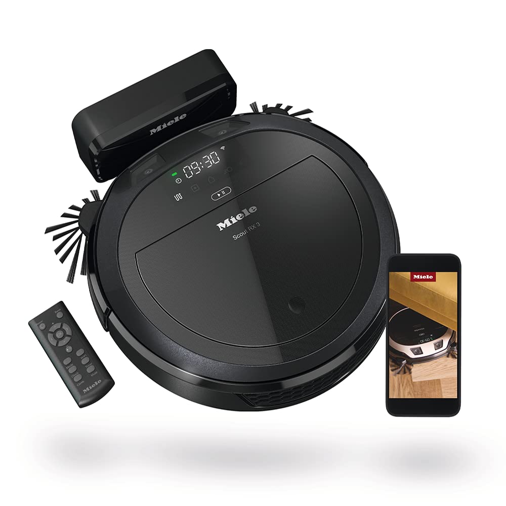 Miele Scout RX3 - Robot Vacuum Cleaner with Smart Navigation, app Control, 4-Stage Cleaning System, 60 min Battery Life, Alexa Compatible, in Obsidian Black