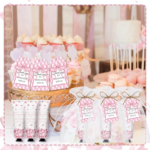 50 Pcs Pink Bow Gifts Hand Cream Bulk for Women,Girls Favors Gifts for Bachelorette Mini Travel Hand Lotion Bulk,Favors for Guest Wedding Bridal Engagement Baby Shower Party Stuffers