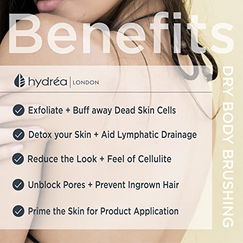 Hydrea London Dry Brushing Body Brush with Cactus Bristle - Cellulite Remover, Vegan Best Dry Brush for Flawless Skin, Helps Improve Lymphatic Drainage - FSC® Certified Beechwood.
