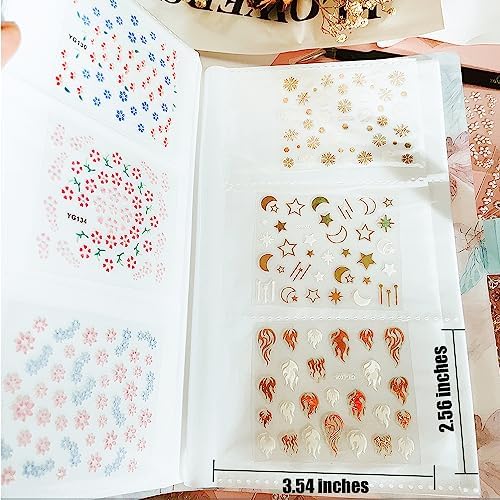 102 Sheets Nail Art Stickers & Storage Book,5200 Pieces 3D Self-Adhesive White Floral Nail Stickers with Rhinestones Designs, Multicolor Laser Gold Nail Decals for Women Girls DIY Manicure Decorations