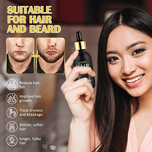 2Pack 5% Minoxidil for Men and Women Hair Growth Serum, Biotin Infused Hair Regrowth Treatment for Beard & Scalp Hair Loss & Thinning, Promotes Thicker, Fuller, Healthier Hair - 4.04 oz