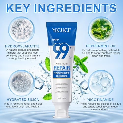 2PCS 9.9% Hydroxyapatite Toothpaste for Enamel Repair and Tooth Strengthening, Nano Hydroxyapatite Remineralizing Toothpaste, Fluoride Free Gentle Whitening Tooth paste for Sensitive Teeth, Fresh Mint