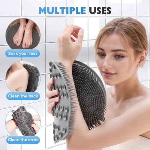 2025 New Shower Foot and Back Scrubber, Upgraded Shower Foot & Back Scrubber Massage Pad, Washer Exfoliating Bath Pad with Non-Slip Suction Cups Wall Mounted for Men and Women (Pink)