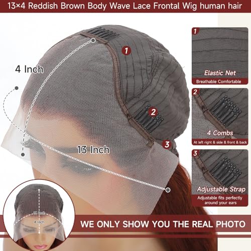 28 Inch Reddish Brown Lace Front Wigs Human Hair Pre Plucked 200 Density Body Wave Lace Frontal Wig Human Hair 13x4 HD Lace Brown wig human hair with baby hair