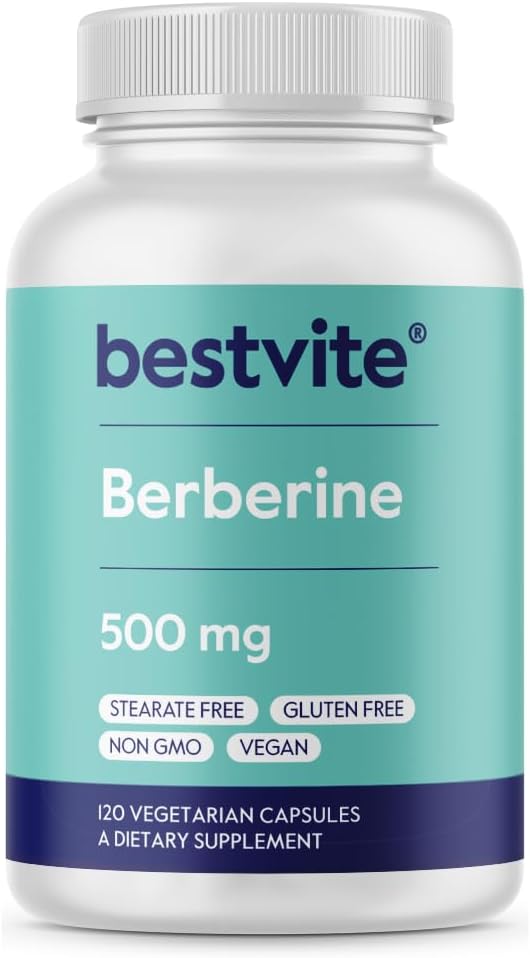 BESTVITE Berberine 500mg Per Capsule (120 Vegetarian Capsules) - No Fillers - No Stearates - No Flow Agents - Vegan - Gluten Free - Non GMO