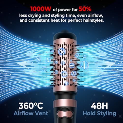 Hair Dryer Brush, 3-in-1 Rotating Round Hot Air Spin
