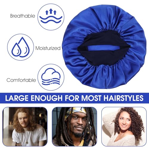 18 Pcs Satin Bonnets for Sleeping, Large Silk Bonnet Wide Band Hair Bonnet Soft Elastic Hair Wrap Cap Silky Shower Cap for Black Women Men Curly Hair