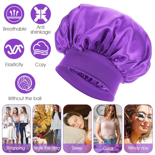 18 Pcs Satin Bonnets for Sleeping, Large Silk Bonnet Wide Band Hair Bonnet Soft Elastic Hair Wrap Cap Silky Shower Cap for Black Women Men Curly Hair