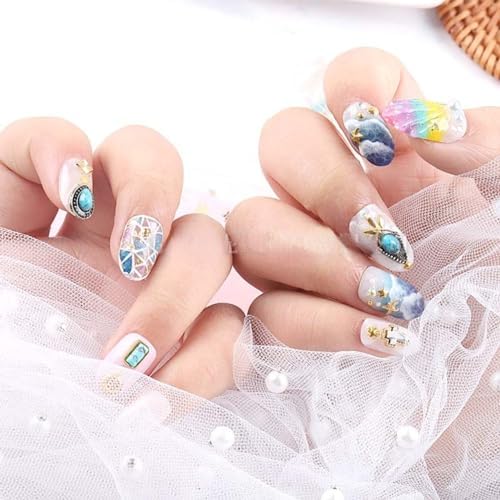 50 PCS Turquoise Nail Hanging Ornaments 3D Nail Art Supplies Nail Art Accessories Western Nail Hanging Ornaments Retro Nail Hanging Ornaments for Nail Art DIY, Small, Blue