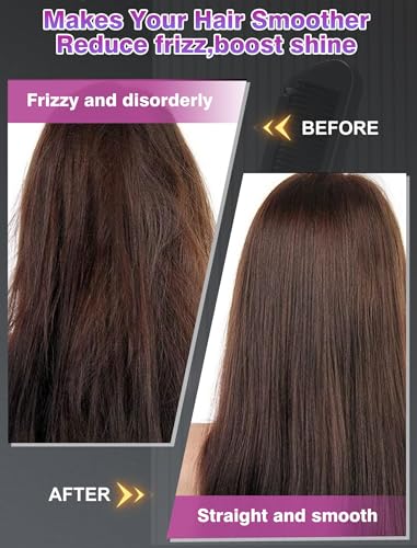 Hair Straightener Brush with Negative Ion,3 IN1 Hair Straightening Brush with Essential Oil Infusion,Brush Straightener for Women,Dual Voltage for Travel, Anti-Scald,9 Digital Temp-Setting