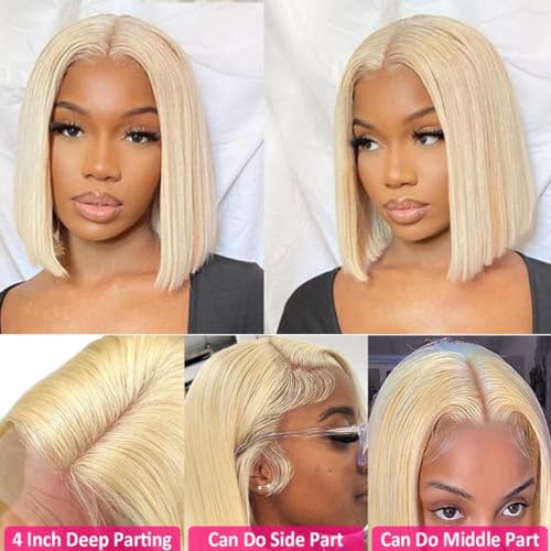 Blonde Bob Wig Human Hair Straight 613 Bob Wig Human Hair 12 Inch 180 Density 613 Blonde Suitable for All Hair Types 13x4 HD Transparent Lace Wigs for Women Glueless Wigs with Baby Hair