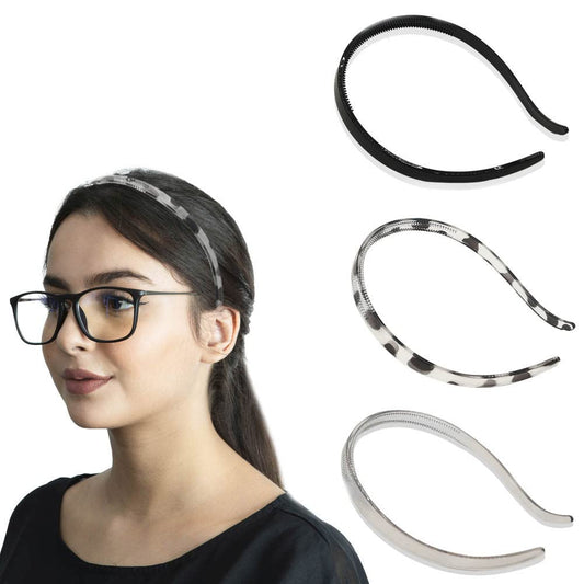 Bikczewin 3Pcs Plastic No Headache Headband For Women With Glasses | Girls Comfortable Non-Slip Teeth Comb Hair Loop Hair Access