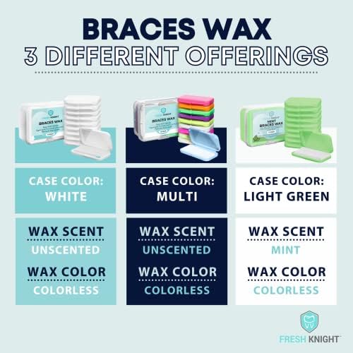 Braces Wax, 50 Premium Orthodontic Strips - Unscented & Flavorless with Color Cases and Storage. 10 Pack, Fresh Knight (Colors)
