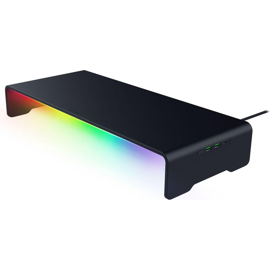 Razer Monitor Stand Chroma: 4 Port Hub - USB A 3.2, USB C 3.2, HDMI 2.0 - Ergonomic Height - Durable Aluminum Supports Up to 44 lbs - Organize Storage Shelf - Remappable RGB Buttons - Chroma RGB
