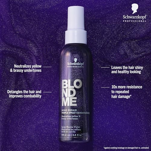 BlondMe Bond Repair Purple Spray Conditioner for Blonde Hair | Neutralize Yellow & Brassy Tones | Strengthen, Repair, & Prevent Breakage | For Moisturized, Healthy-Looking Cool-Toned Blondes, 5 Fl Oz
