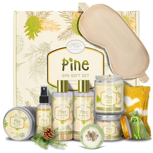 Birthday Gifts for Women, Bath Gift Baskets for Women, Get Well Soon Gifts, Pine Scented Relaxing Spa Care Package w/Bubble Bath, Bath Salt Spa Essential, Christmas, Valentine'S Day, Mothers Day