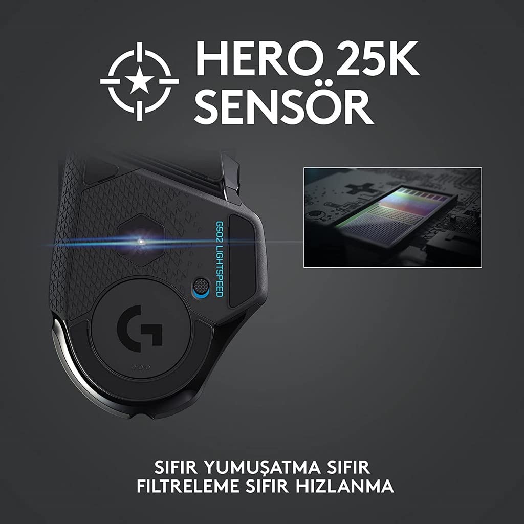 Logitech G502 Lightspeed Wireless Gaming Mouse, Hero 25K Sensor, 25,600 DPI, RGB, Adjustable Weights, 11 Programmable Buttons, Long Battery Life, POWERPLAY-Compatible, PC/Mac - Black