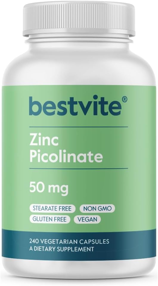 BESTVITE Zinc Picolinate 50mg (240 Vegetarian Capsules) - No Stearates - Vegan - Non GMO - Gluten Free