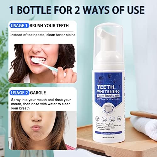 2PCS Foam Toothpaste, Whitening Baking Soda Toothpaste, Ultra-fine Mousse Foam Deeply Cleaning Gums, for Great Oral Care & Whitening Result Blueberry and Mint