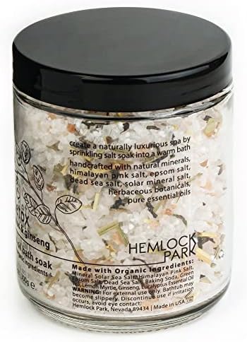 Hemlock Park Detox Essential Oil Bath Soak | Naturally Soothing Mineral Sea Salt and Botanicals | 10.5 oz Jar | Eucalyptus & Ginseng