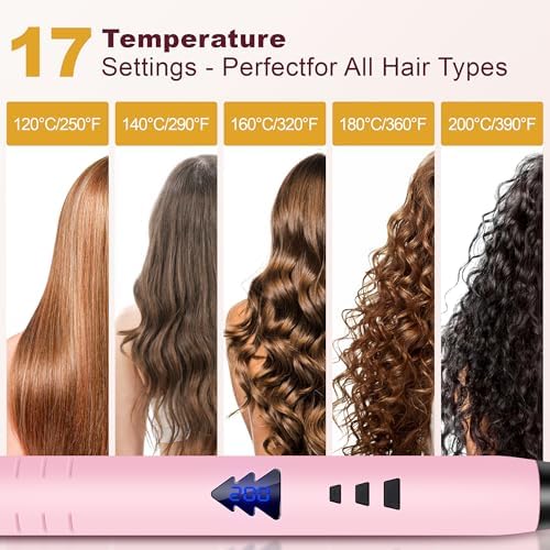 1 Inch Hair Straightener, Flat Iron Straightener & Curler 2 in 1, Rapid 15-Second Heat-Up Titanium Ceramic Ionic Dual Voltage Straightener for Less Frizz, Shines and Smooth, Styling Tools (Pink)