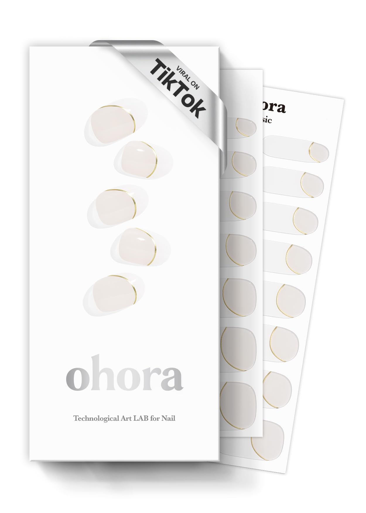 ohora Semi Cured Gel Nail Strips (N Sylph) - White, French, Works with Any UV/LED Lamps, Salon-Quality, Long Lasting, Easy to Apply & Remove - Includes 2 Prep Pads, Nail File & Wooden Stick