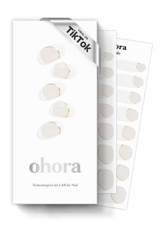 ohora Semi Cured Gel Nail Strips (N Sylph) - White, French, Works with Any UV/LED Lamps, Salon-Quality, Long Lasting, Easy to Apply & Remove - Includes 2 Prep Pads, Nail File & Wooden Stick