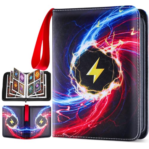 Card Binder 4 Pocket Gifts for Boys Girls, Waterproof 400 Pockets Card Holder Album with 50 Removable Sleeves for Trading Card - Binder Display Storage Carrying Case (Red)