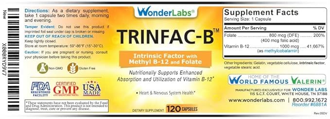 Intrinsic Factor with Folic Acid and Vitamin B-12 1000mcg - 120 Capsules