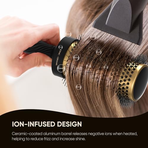 2 in 1 Ceramic Round Brush for Blow Drying,Ceramic Barrel for Hair Styling, Anti-static Bristles, Enhance Texture Volume, for Women & Men,with 4 Hair Clips (2.1 Inch&1.3 Inch)