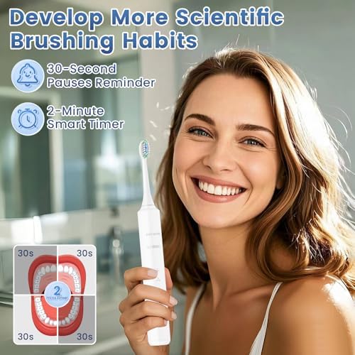 Betterchoi Sonic Electric Toothbrush for Adults, USB Rechargeable Toothbrush - 41,000 VPM Maglev Motor - 4 Brush Heads - IPX7 Waterproof, 180-Day Battery Life, 5 Cleaning Modes & Smart Timer, White