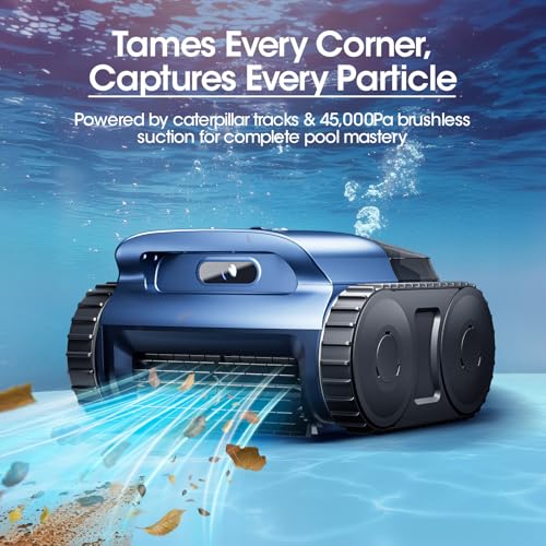 Cordless Robotic Pool Vacuum, Pool Cleaner with Track Drive & Sonar Navigation, 180W Brushless Motor, Wall & Waterline Climbing, 150-Min Runtime, for Inground & Above-Ground Pools up to 2150 Sq. Ft.