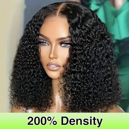 16 Inch Bob Wig Human Hair 200% Density Deep Wave Lace Front Wigs Human Hair for Women Pre Plucked Wet and Wavy Short Bob Wigs 13x4 HD Lace Frontal Wig 100% Virgin Human Hair Burmese Curly