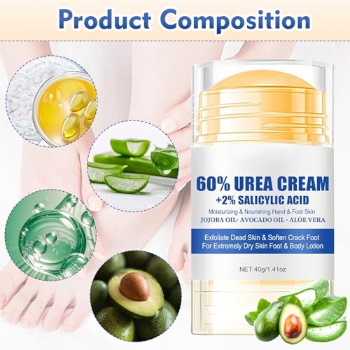 2026 New 60% Urea Hydrating and Anti-Cracking Foot Cream, Moisturising and Relieves Cracking and Dryness Foot Cream, Hand Foot Lotion Heel Stick Repairs (1)
