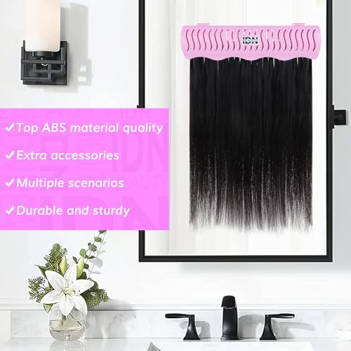 IDN BEAUTY Hair Extension Holder Stand for Styling, 4 Installation Modes With Tool, Pink Hair Extension Holder Designed to Securely Hold Your Extensions for Washing, Styling, Packing and Storing