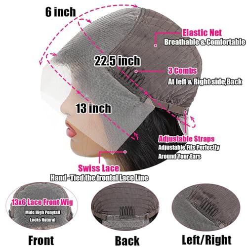 13x6 Lace Front Wigs Human Hair 200 Density Straight 13x6 HD Transparent Lace Frontal Glueless Wig Bralizian Human Hair Tiny Knots Natural Hairline with BabyHair (1B Black, 30 Inch)