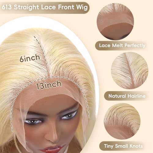 30 Inch 613 Lace Front Wig Human Hair Straight Blonde Wig Human Hair 613 13x6 Lace Front Wig Human Hair 200% Density Pre Plucked with Baby Hair Blonde Lace Front Wigs Human Hair for Women