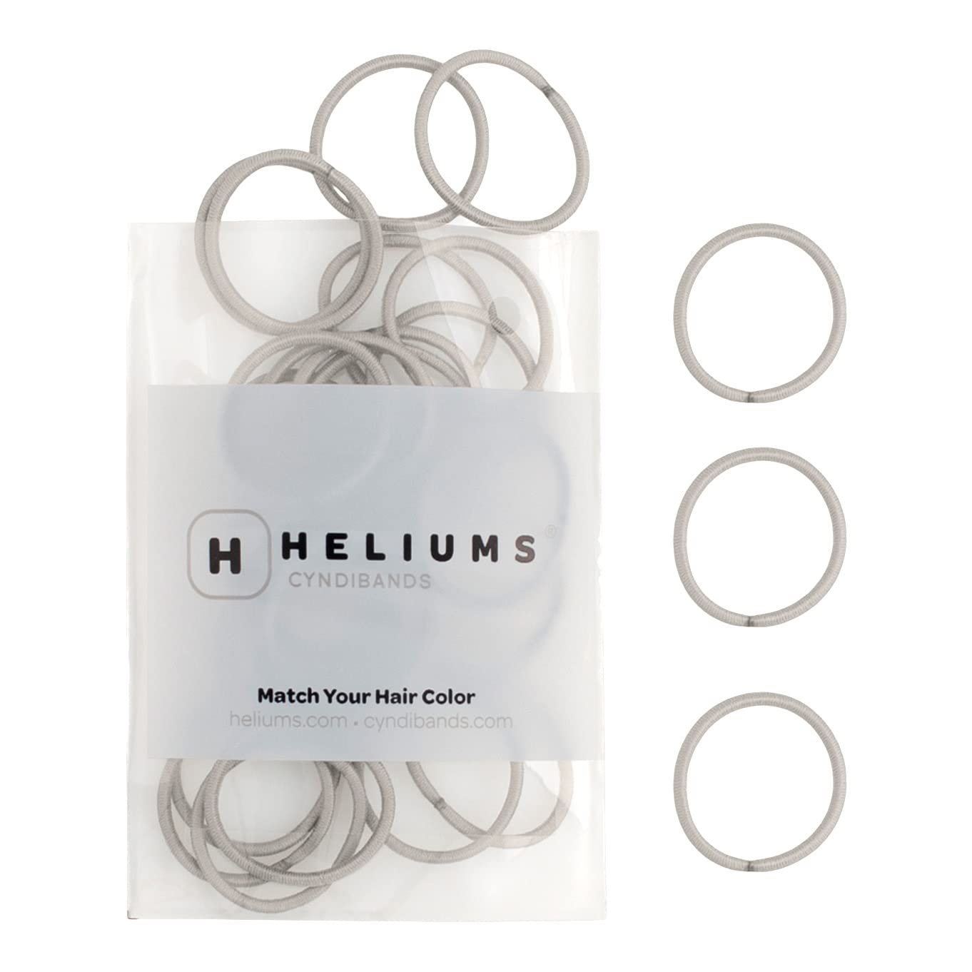 Heliums Small Hair Ties - Light Gray - No Damage Mini 1 Inch Reusable 2mm Elastics for Thin Hair and Kids, Neutral Ponytail Holders - 48 Count
