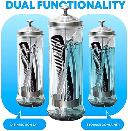 35 Oz Barber Disinfectant Jar Desinfectante Jar Sterlizer Jar Barber Jar Glass Manicure Containers Sanitizer Salon Comb Nail Tool Sterilizers - Removable Basket Side Spa Implements