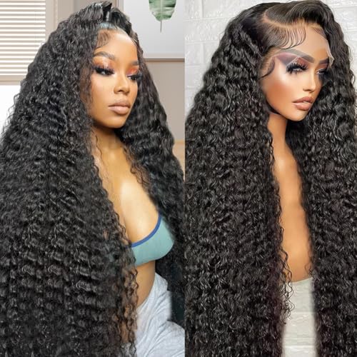 28 Inch 13x6 Deep Wave Lace Front Wigs Human Hair Deep Wave Frontal Wig 13x6 HD Lace Front Wigs Human Hair Pre Plucked 180 Density Glueless Virgin Deep Wave Wig for Women Natural Color